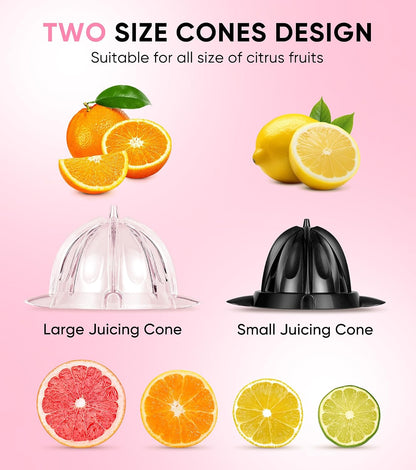 Electric Orange Juicer, Citrus Juicer Squeezer with 2 Cones and Soft Grip Handle for Effortless Juicing, Stainless Steel Quiet Orange Juice Extractor Machines for Lime Grapefruit Lemon
