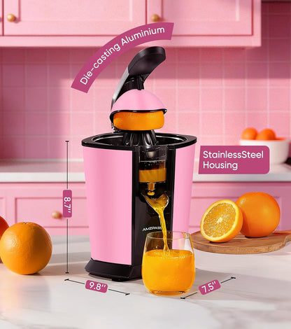 Electric Orange Juicer, Citrus Juicer Squeezer with 2 Cones and Soft Grip Handle for Effortless Juicing, Stainless Steel Quiet Orange Juice Extractor Machines for Lime Grapefruit Lemon