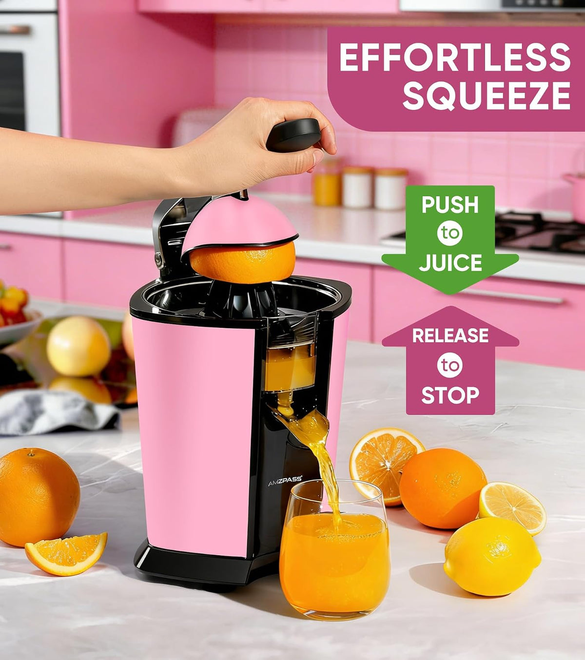 Electric Orange Juicer, Citrus Juicer Squeezer with 2 Cones and Soft Grip Handle for Effortless Juicing, Stainless Steel Quiet Orange Juice Extractor Machines for Lime Grapefruit Lemon