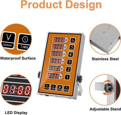 Commercial Kitchen Timer 6 Channel Digital Loud Alarm Cook Timer