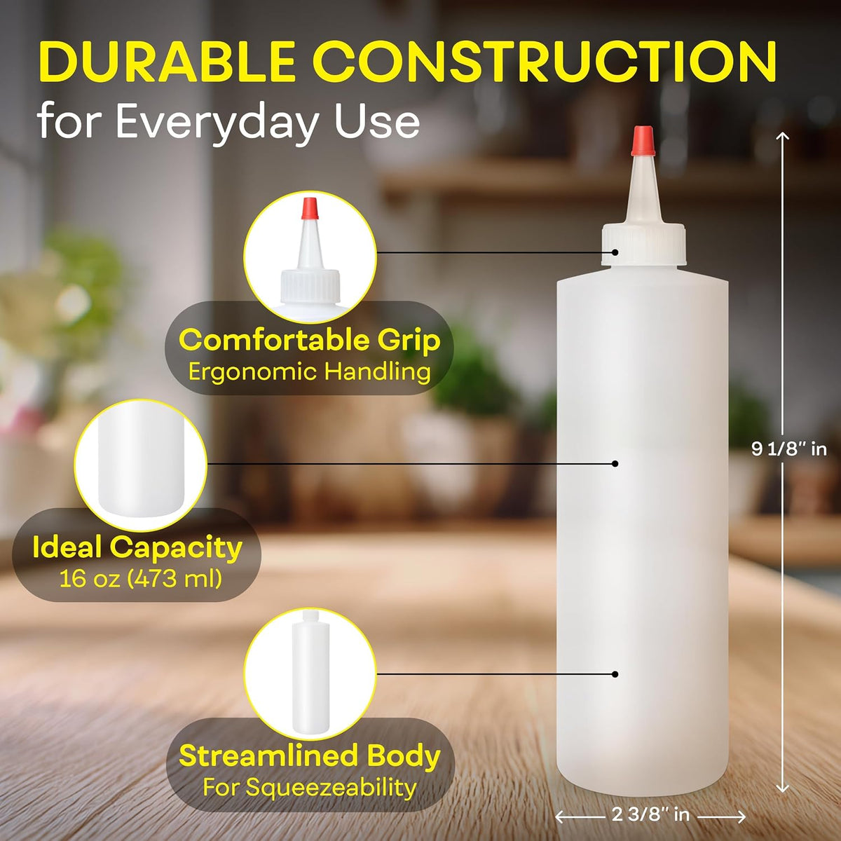 Professional Squeeze Bottles with Red Cap Restaurant-Grade Condiment Dispensers for Sauces, Ketchup, Mustard, BBQ - BPA-Free Plastic Kitchen Bottles, Perfect for Home & Commercial Use (2, 8o'z)