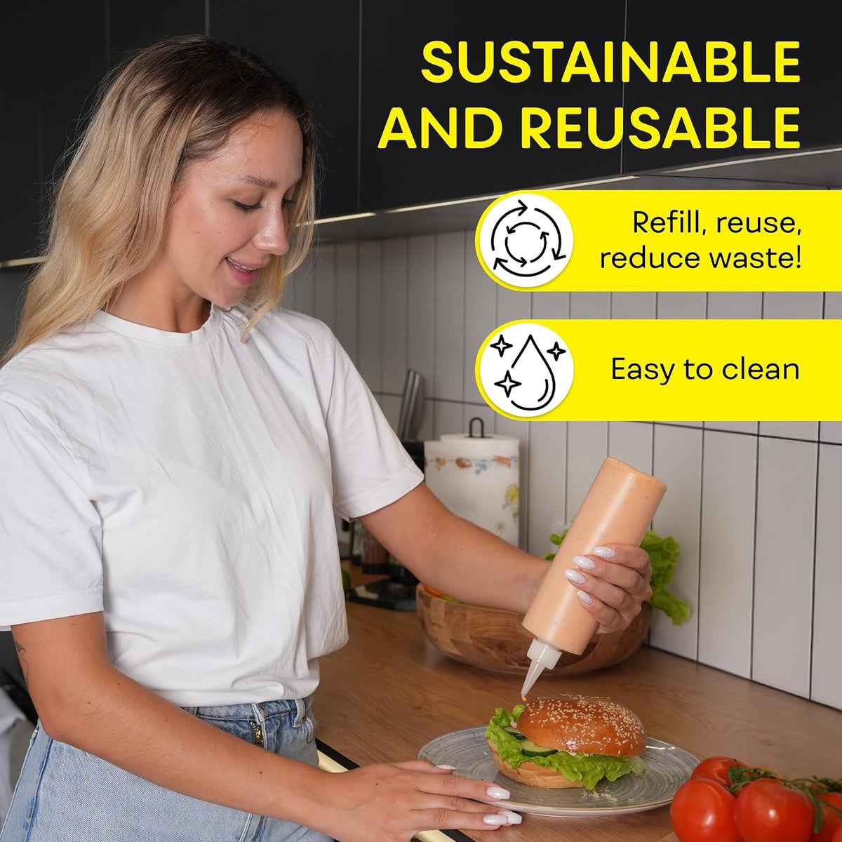 Professional Squeeze Bottles with Red Cap Restaurant-Grade Condiment Dispensers for Sauces, Ketchup, Mustard, BBQ - BPA-Free Plastic Kitchen Bottles, Perfect for Home & Commercial Use (2, 8o'z)
