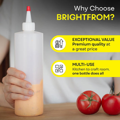 Professional Squeeze Bottles with Red Cap Restaurant-Grade Condiment Dispensers for Sauces, Ketchup, Mustard, BBQ - BPA-Free Plastic Kitchen Bottles, Perfect for Home & Commercial Use (2, 8o'z)