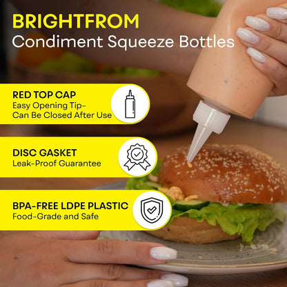 Professional Squeeze Bottles with Red Cap Restaurant-Grade Condiment Dispensers for Sauces, Ketchup, Mustard, BBQ - BPA-Free Plastic Kitchen Bottles, Perfect for Home & Commercial Use (2, 8o'z)