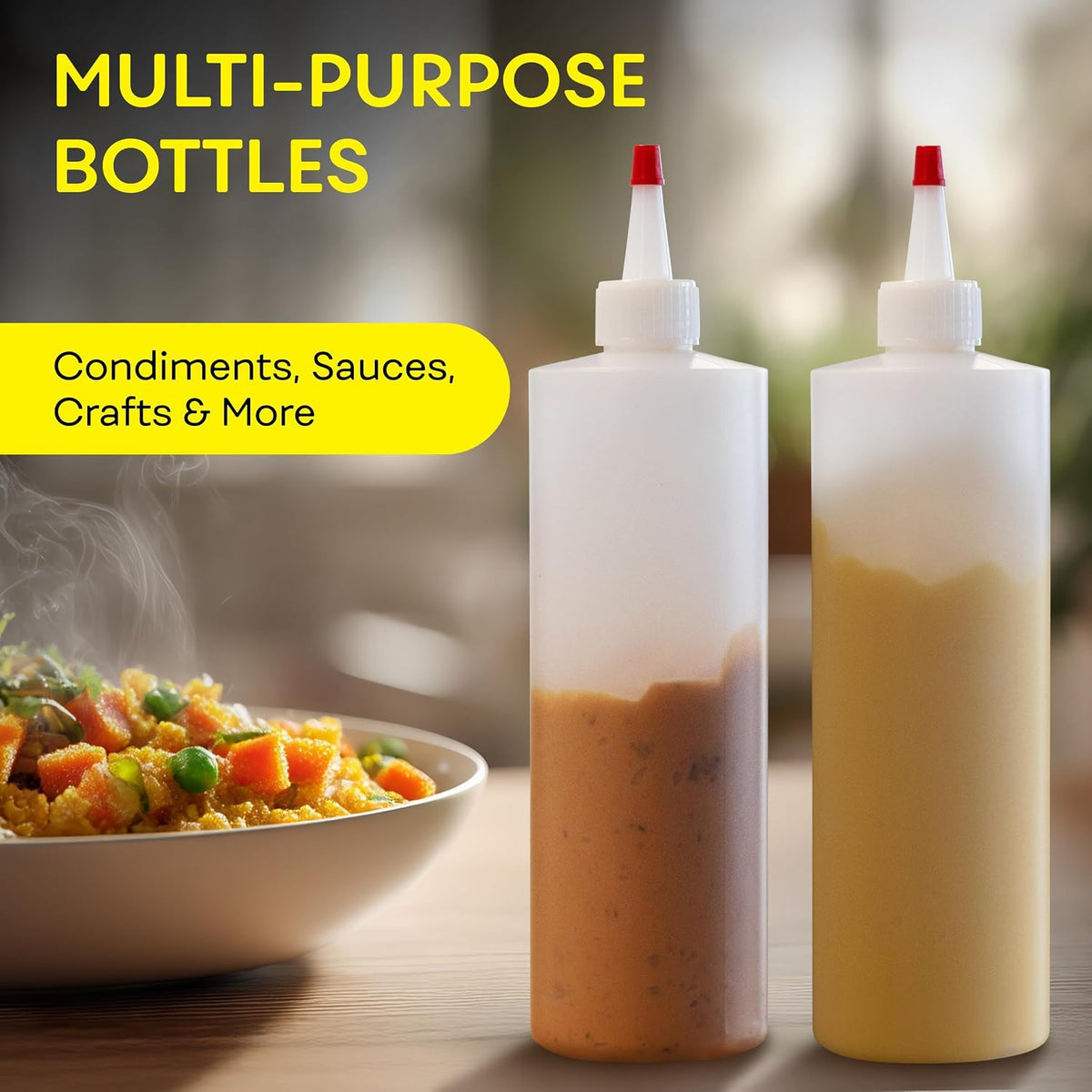 Professional Squeeze Bottles with Red Cap Restaurant-Grade Condiment Dispensers for Sauces, Ketchup, Mustard, BBQ - BPA-Free Plastic Kitchen Bottles, Perfect for Home & Commercial Use (2, 8o'z)