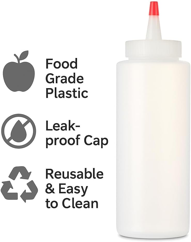 Professional Squeeze Bottles with Red Cap Restaurant-Grade Condiment Dispensers for Sauces, Ketchup, Mustard, BBQ - BPA-Free Plastic Kitchen Bottles, Perfect for Home & Commercial Use (2, 8o'z)