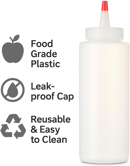 Professional Squeeze Bottles with Red Cap Restaurant-Grade Condiment Dispensers for Sauces, Ketchup, Mustard, BBQ - BPA-Free Plastic Kitchen Bottles, Perfect for Home & Commercial Use (2, 8o'z)