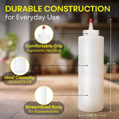 Professional Squeeze Bottles with Red Cap Restaurant-Grade Condiment Dispensers for Sauces, Ketchup, Mustard, BBQ - BPA-Free Plastic Kitchen Bottles, Perfect for Home & Commercial Use (2, 8o'z)