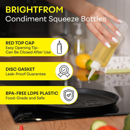 Professional Squeeze Bottles with Red Cap Restaurant-Grade Condiment Dispensers for Sauces, Ketchup, Mustard, BBQ - BPA-Free Plastic Kitchen Bottles, Perfect for Home & Commercial Use (2, 8o'z)