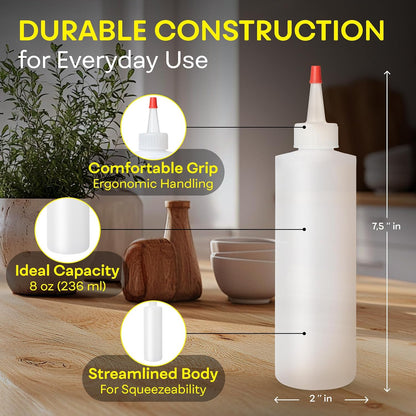 Professional Squeeze Bottles with Red Cap Restaurant-Grade Condiment Dispensers for Sauces, Ketchup, Mustard, BBQ - BPA-Free Plastic Kitchen Bottles, Perfect for Home & Commercial Use (2, 8o'z)