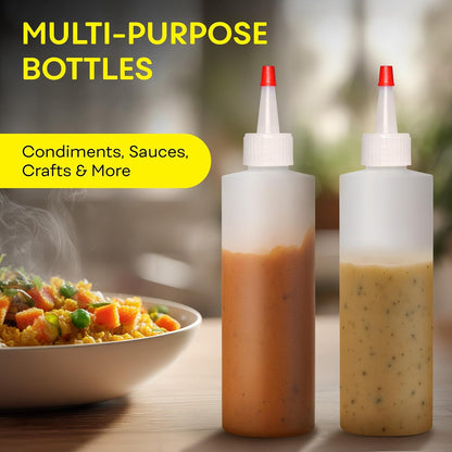 Professional Squeeze Bottles with Red Cap Restaurant-Grade Condiment Dispensers for Sauces, Ketchup, Mustard, BBQ - BPA-Free Plastic Kitchen Bottles, Perfect for Home & Commercial Use (2, 8o'z)