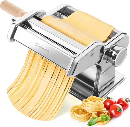 3-in-1 Pasta Maker, 9 Thickness Settings, Dough Rollers & 2 Size Cutters | Stainless Steel Construction, Sturdy & Durable, Easy to Clean, Rust-Resistant