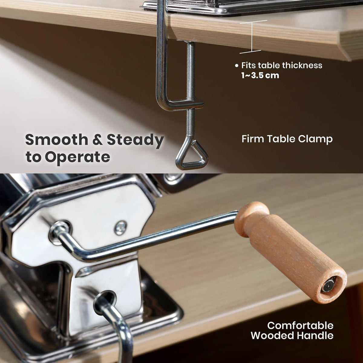 3-in-1 Pasta Maker, 9 Thickness Settings, Dough Rollers & 2 Size Cutters | Stainless Steel Construction, Sturdy & Durable, Easy to Clean, Rust-Resistant