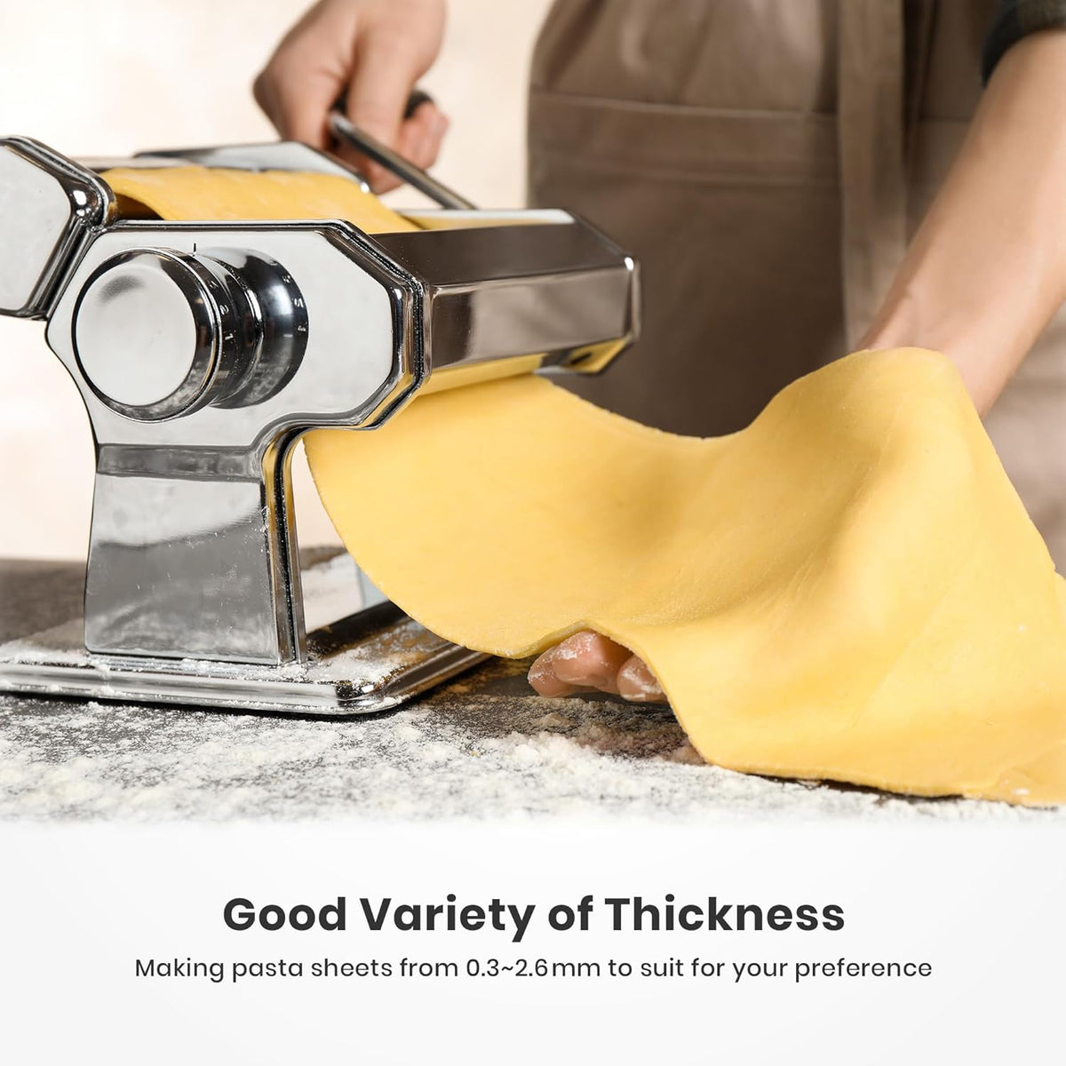 3-in-1 Pasta Maker, 9 Thickness Settings, Dough Rollers & 2 Size Cutters | Stainless Steel Construction, Sturdy & Durable, Easy to Clean, Rust-Resistant