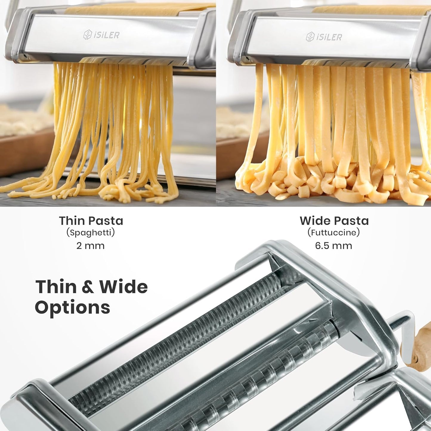 3-in-1 Pasta Maker, 9 Thickness Settings, Dough Rollers & 2 Size Cutters | Stainless Steel Construction, Sturdy & Durable, Easy to Clean, Rust-Resistant