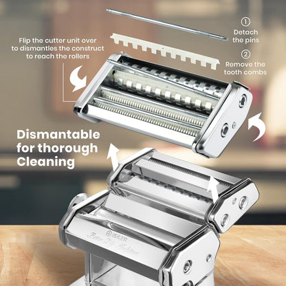 3-in-1 Pasta Maker, 9 Thickness Settings, Dough Rollers & 2 Size Cutters | Stainless Steel Construction, Sturdy & Durable, Easy to Clean, Rust-Resistant