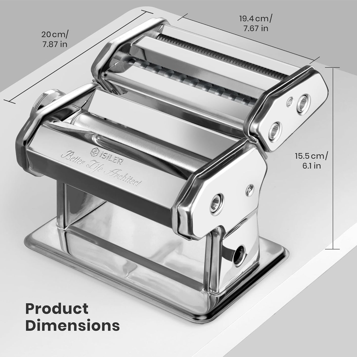 3-in-1 Pasta Maker, 9 Thickness Settings, Dough Rollers & 2 Size Cutters | Stainless Steel Construction, Sturdy & Durable, Easy to Clean, Rust-Resistant