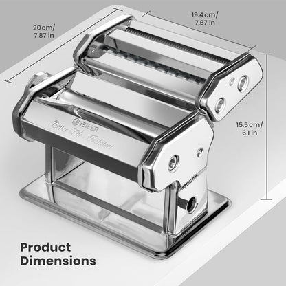 3-in-1 Pasta Maker, 9 Thickness Settings, Dough Rollers & 2 Size Cutters | Stainless Steel Construction, Sturdy & Durable, Easy to Clean, Rust-Resistant