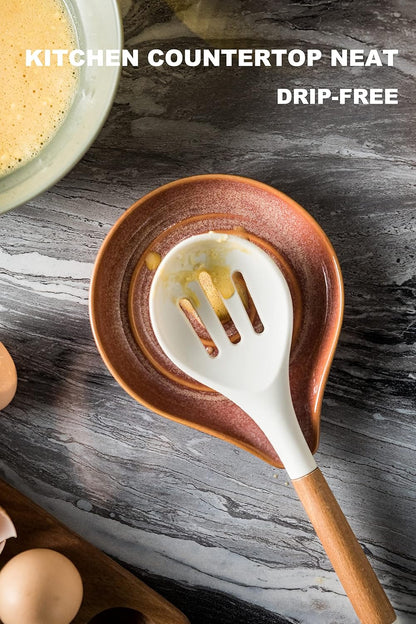 Spoon Rest for stove top, Ceramic Spoon Holder for Kitchen Counter | Spatula Rest for Coffee Bar, Heat-Resistant Cooking Utensil Holder for Tongs, Ladles, Farmhouse Kitchen Décor, Cream, 5 Inch
