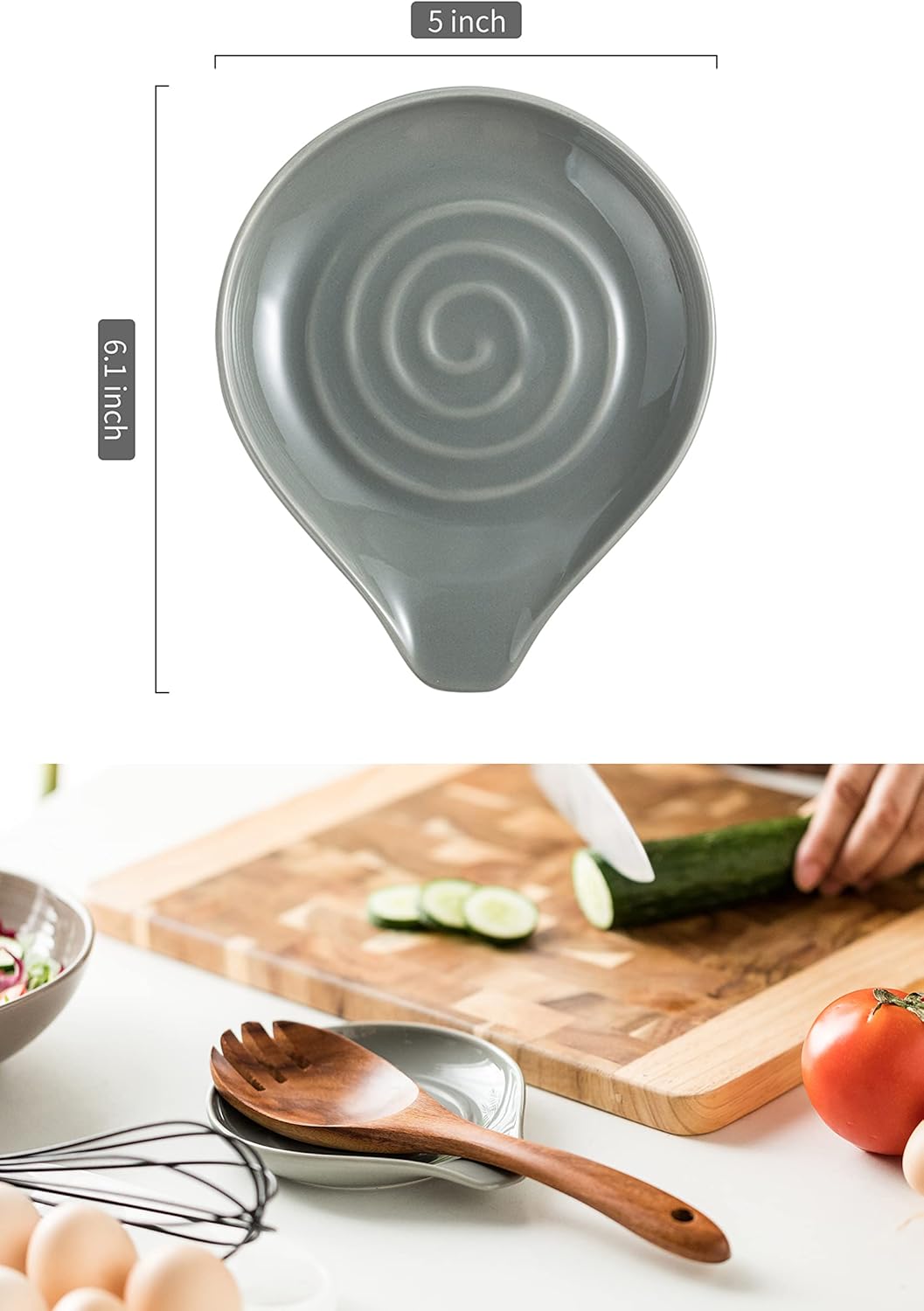 Spoon Rest for stove top, Ceramic Spoon Holder for Kitchen Counter | Spatula Rest for Coffee Bar, Heat-Resistant Cooking Utensil Holder for Tongs, Ladles, Farmhouse Kitchen Décor, Cream, 5 Inch