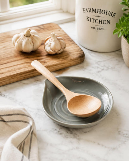 Spoon Rest for stove top, Ceramic Spoon Holder for Kitchen Counter | Spatula Rest for Coffee Bar, Heat-Resistant Cooking Utensil Holder for Tongs, Ladles, Farmhouse Kitchen Décor, Cream, 5 Inch