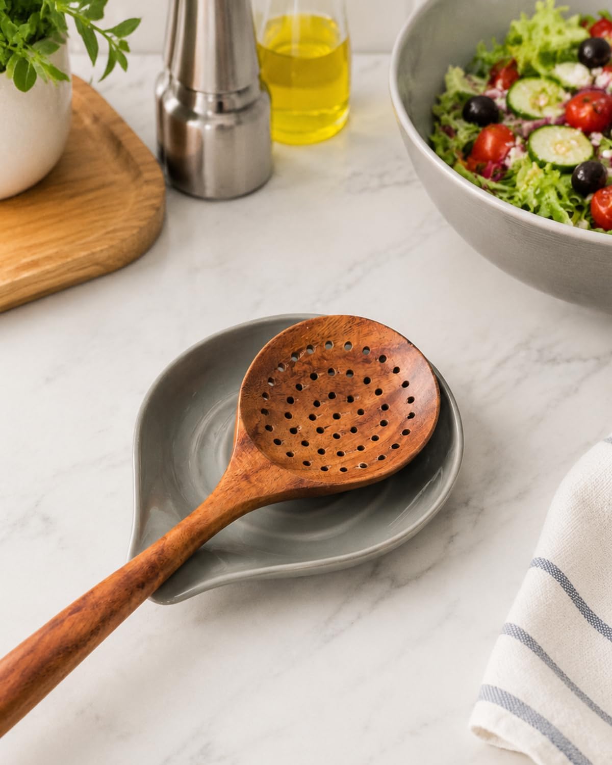 Spoon Rest for stove top, Ceramic Spoon Holder for Kitchen Counter | Spatula Rest for Coffee Bar, Heat-Resistant Cooking Utensil Holder for Tongs, Ladles, Farmhouse Kitchen Décor, Cream, 5 Inch