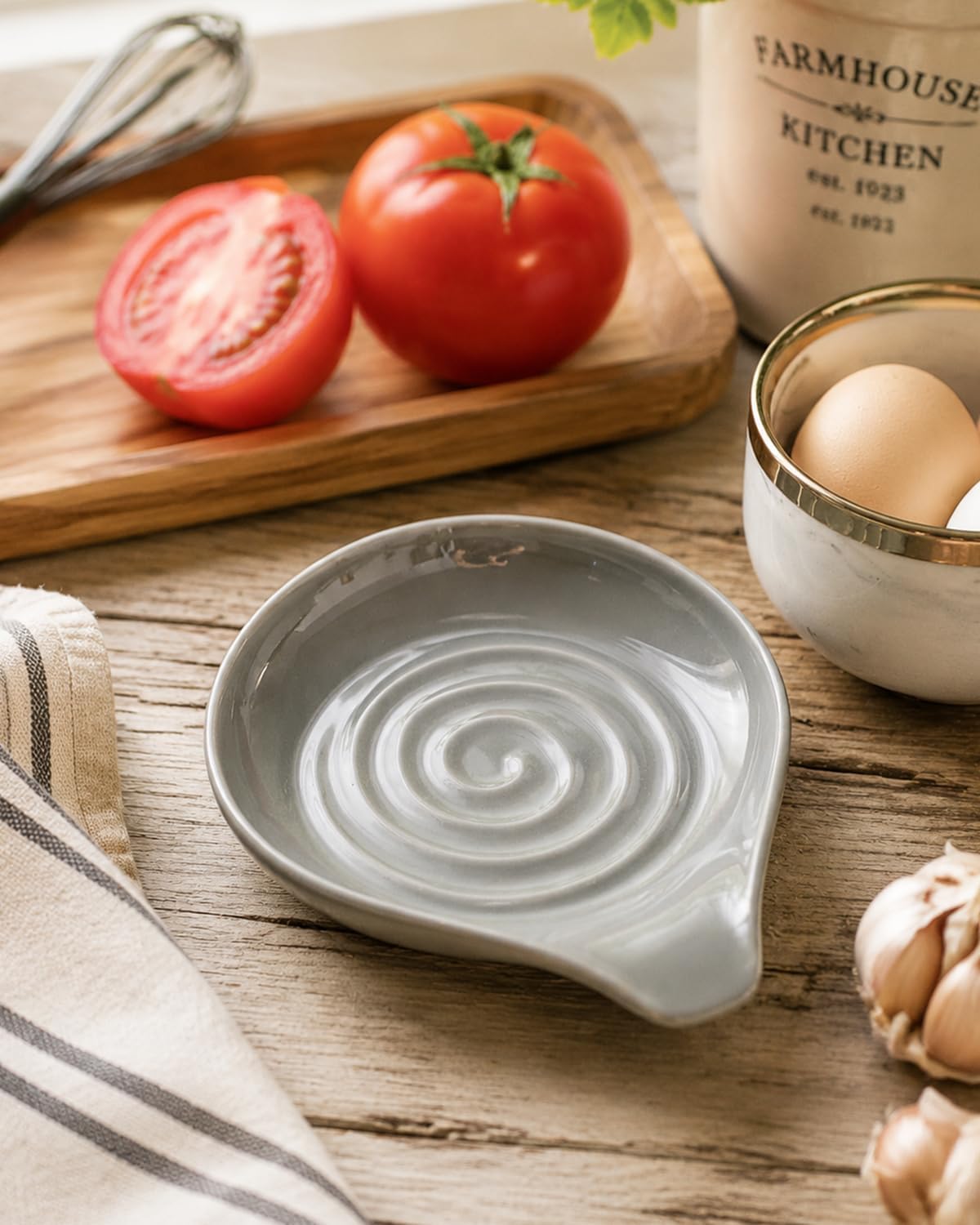 Spoon Rest for stove top, Ceramic Spoon Holder for Kitchen Counter | Spatula Rest for Coffee Bar, Heat-Resistant Cooking Utensil Holder for Tongs, Ladles, Farmhouse Kitchen Décor, Cream, 5 Inch