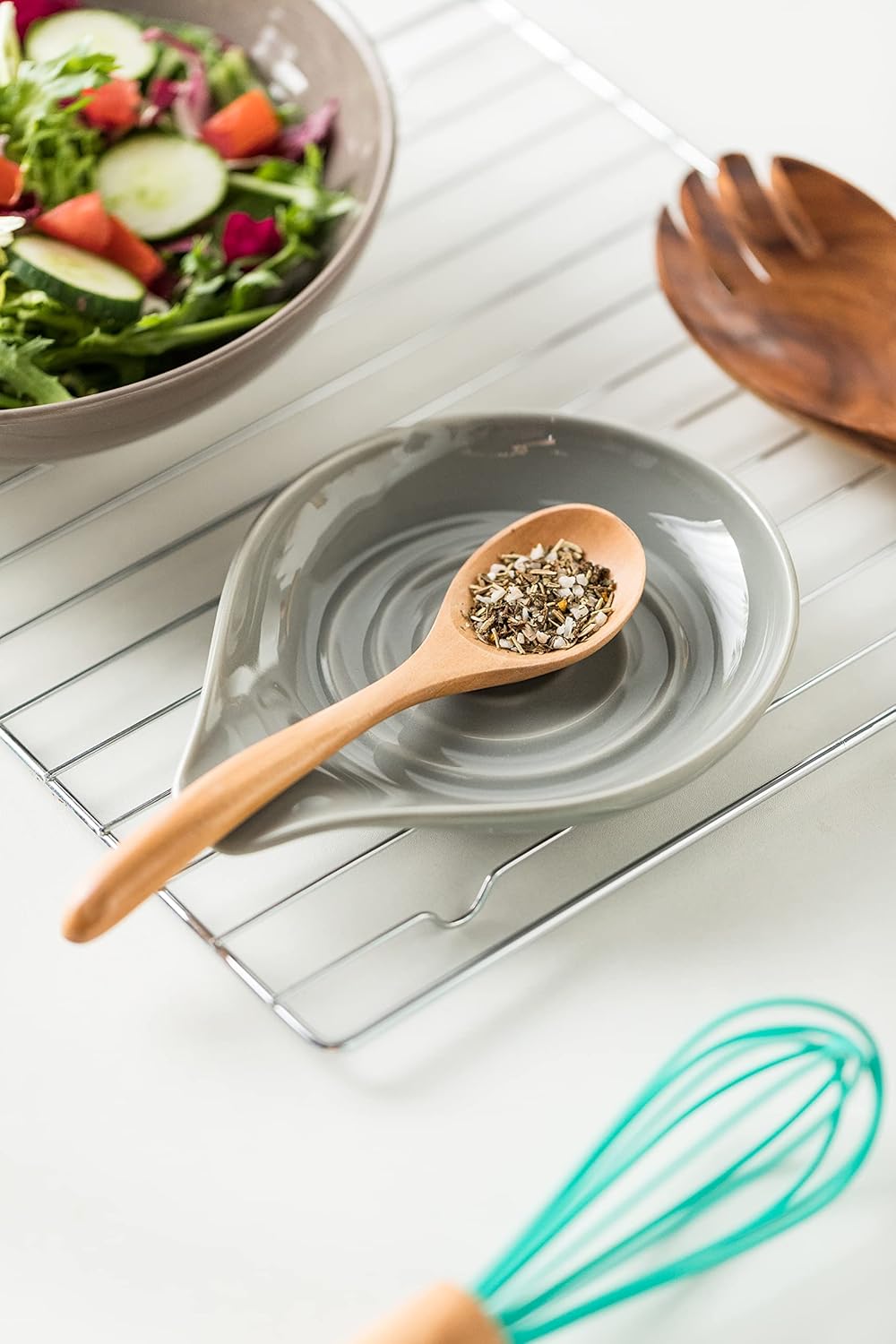Spoon Rest for stove top, Ceramic Spoon Holder for Kitchen Counter | Spatula Rest for Coffee Bar, Heat-Resistant Cooking Utensil Holder for Tongs, Ladles, Farmhouse Kitchen Décor, Cream, 5 Inch