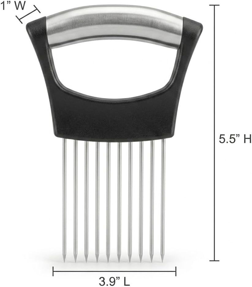 Onion Holder for Slicing 2026, Stainless Steel Onion Slicer & Cutter with Finger Guard, Ergonomic Anti-Slip Handle, Multi-Use Kitchen Tool for Tomato, Potato, Avocado, Egg, Lemon & Meat