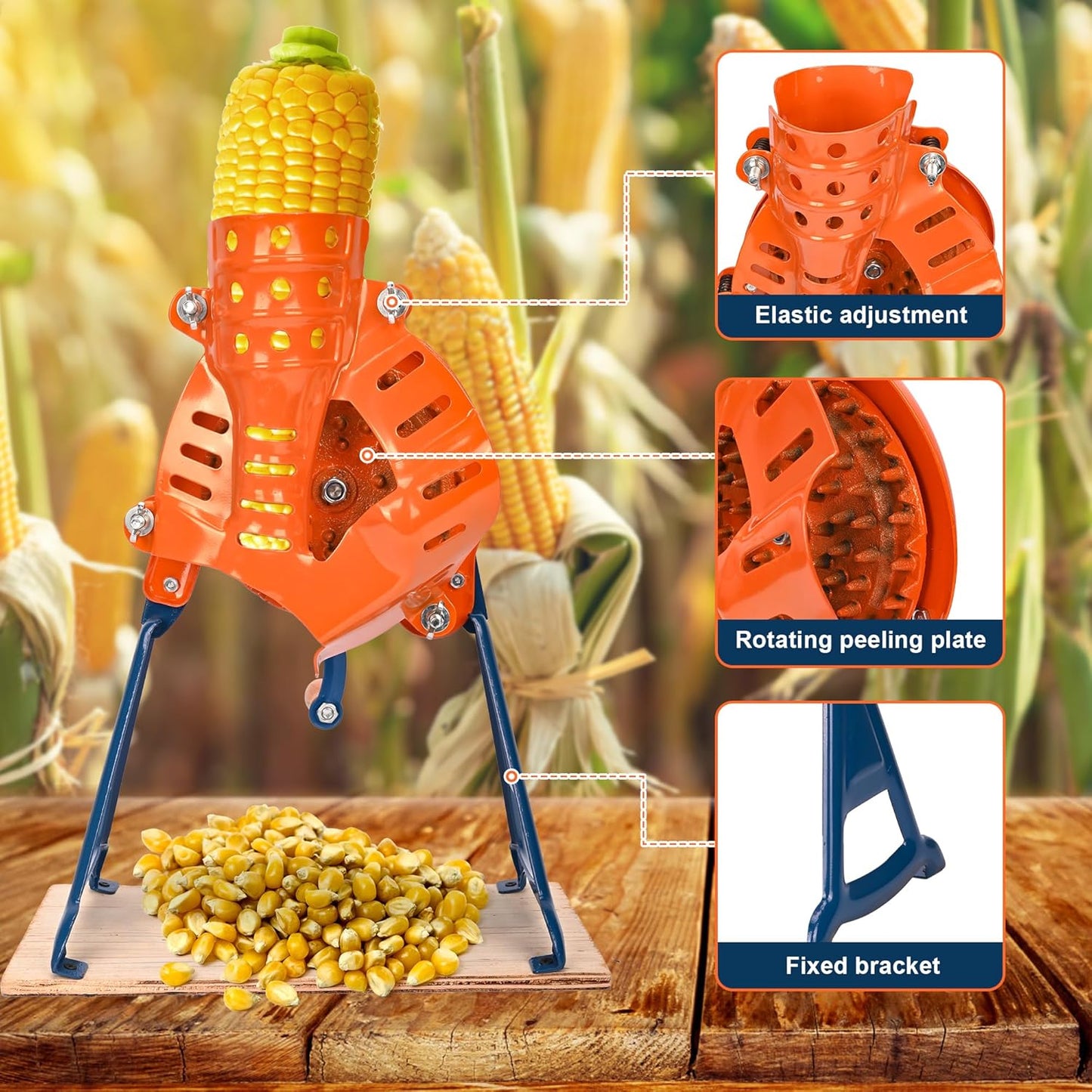 Steel Corn Sheller Hand Crank - Corn on The Cob Remover with Stand | Heavy Duty Corn Cob Stripper, Manual Corn Thresher with a Set of Installation Tool