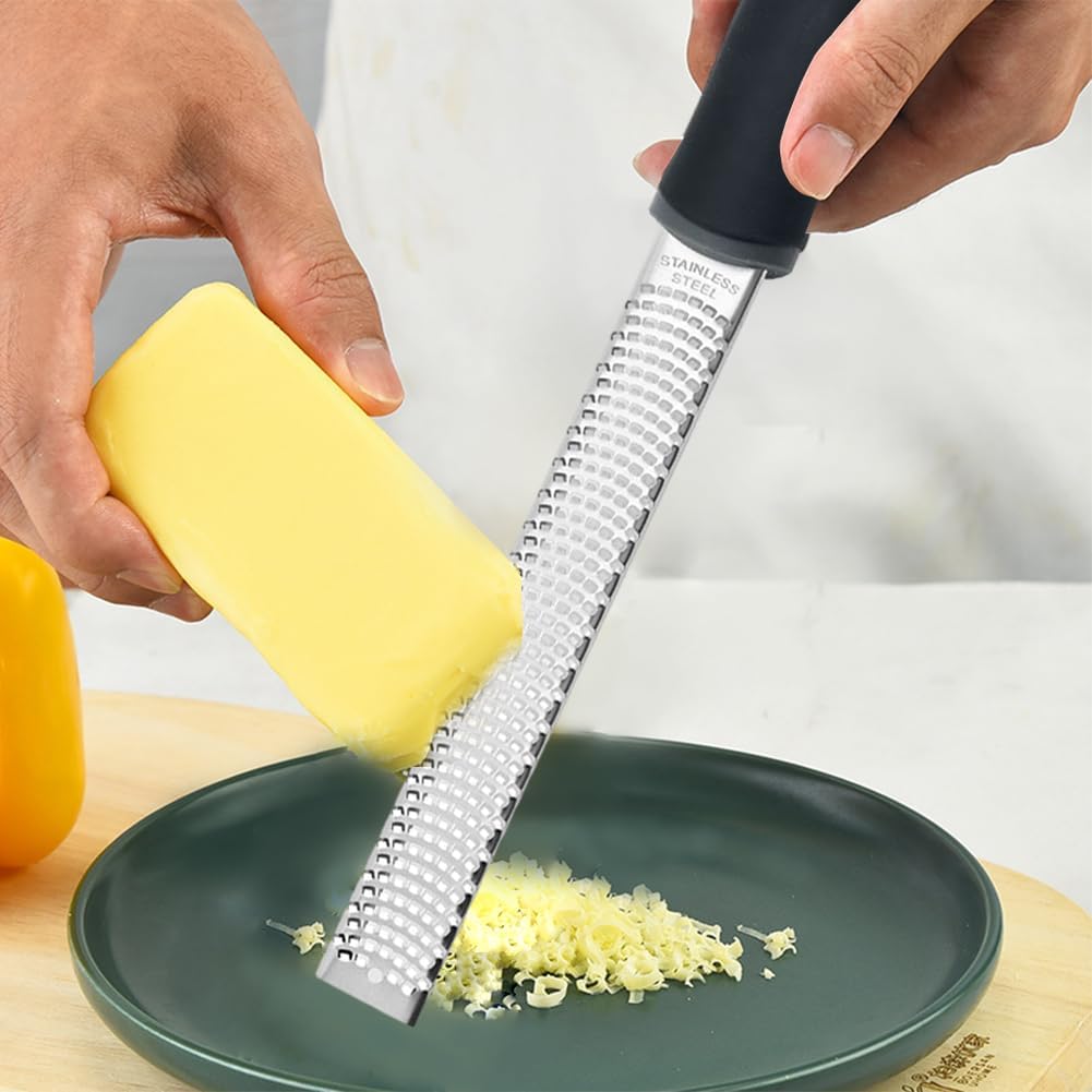 Lemon Zester Grater Stainless Steel Fine Cheese Grater | Fine blade for citrus, parmesan, garlic, ginger and chocolate, includes protective cover and cleaning brush