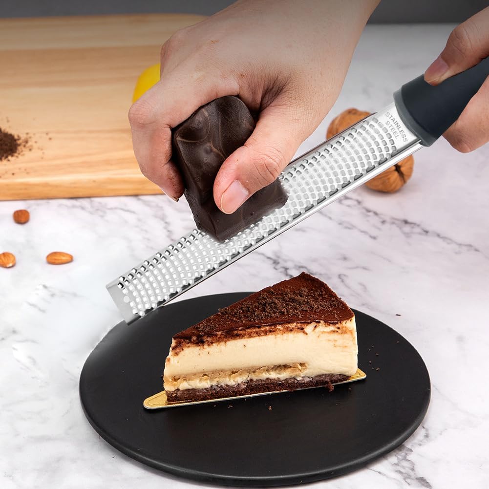 Lemon Zester Grater Stainless Steel Fine Cheese Grater | Fine blade for citrus, parmesan, garlic, ginger and chocolate, includes protective cover and cleaning brush