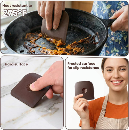 Pan Scraper Tool for Kitchen 5 Pcs Pot Scraper | Multifunctional Pot Scraper Kitchen Tool, Non-Slip, Food Safe, High Heat Resistant-Brown