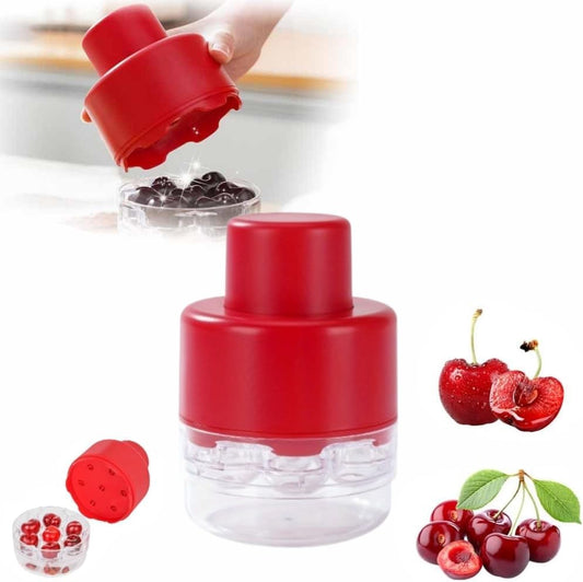 Cherry Pitter Tool Pit Remover, 2025 Upgraded 7-in-1 Portable Cherry Core Remover Stoner Pitter Quick Release, Multiple Corer Tool for for Kitchen, Cake Shop, Fruit Salad (Red 1PCS)
