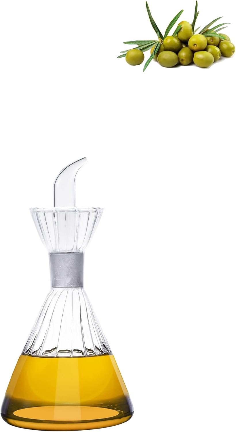 4 oz/125 ml Clear Glass Olive Oil Dispenser Bottle - Oil & Vinegar Cruet with Pourers and NO Funnel Needed - Olive Oil Carafe Decanter for Kitchen and BBQ Olive Oil Dispenser Bottle