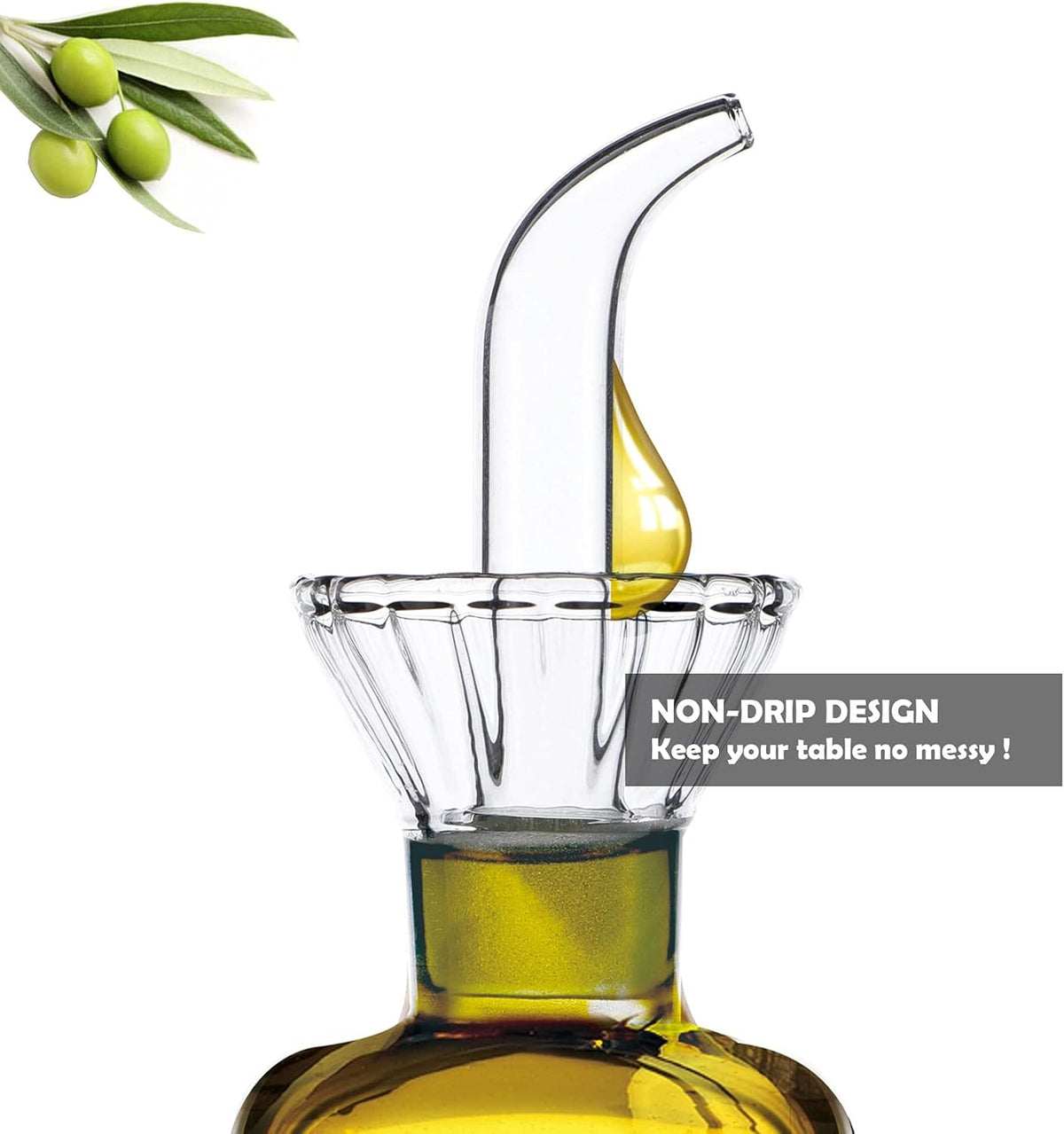 4 oz/125 ml Clear Glass Olive Oil Dispenser Bottle - Oil & Vinegar Cruet with Pourers and NO Funnel Needed - Olive Oil Carafe Decanter for Kitchen and BBQ Olive Oil Dispenser Bottle
