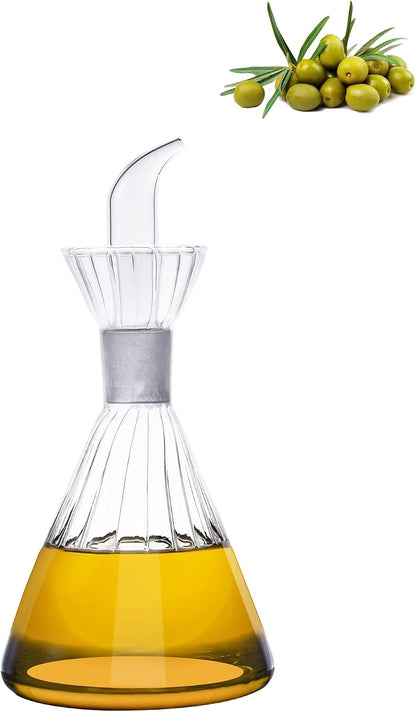 4 oz/125 ml Clear Glass Olive Oil Dispenser Bottle - Oil & Vinegar Cruet with Pourers and NO Funnel Needed - Olive Oil Carafe Decanter for Kitchen and BBQ Olive Oil Dispenser Bottle