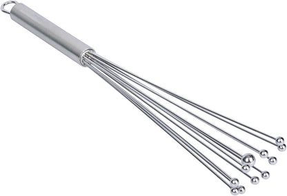 10.5 in Stainless Steel Ball Whisk - German Standard Egg Beater with Ergonomic Handle, Dishwasher Safe - Manual Mixer Cooking Whisk for Baking, Stirring, Sauces, Beating
