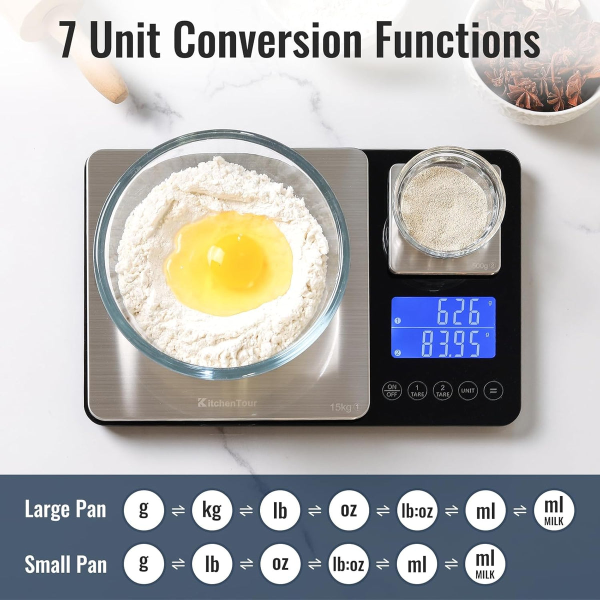 KitchenTour Dual Platform Digital Kitchen Food Scale, 0.001oz/33lb