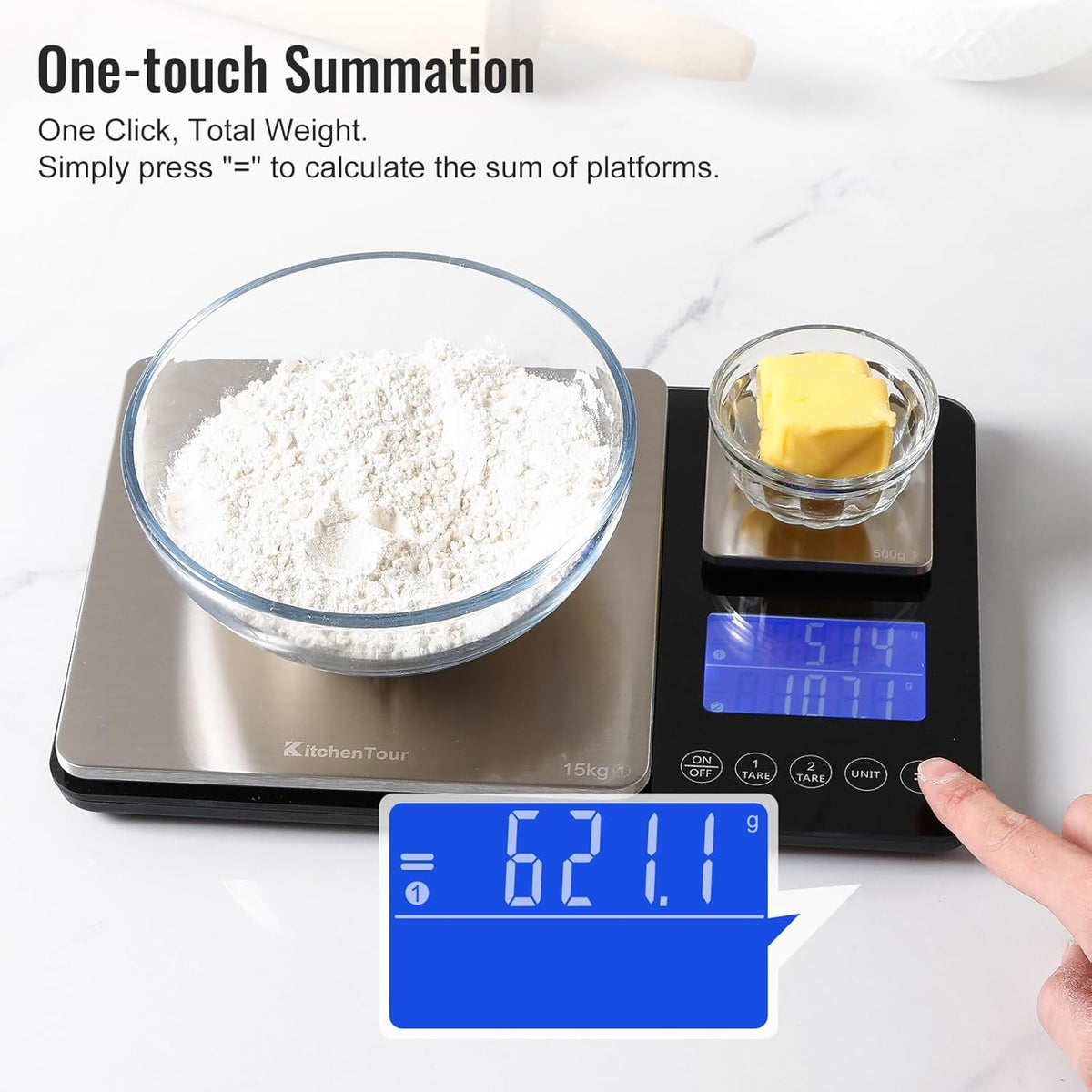 KitchenTour Dual Platform Digital Kitchen Food Scale, 0.001oz/33lb
