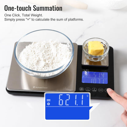 KitchenTour Dual Platform Digital Kitchen Food Scale, 0.001oz/33lb