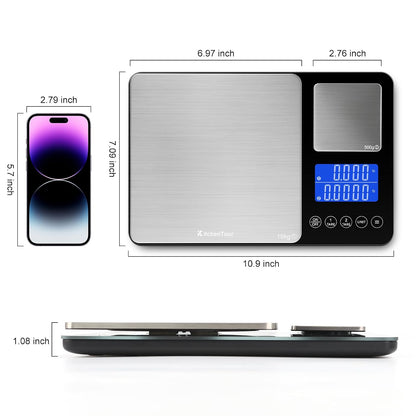KitchenTour Dual Platform Digital Kitchen Food Scale, 0.001oz/33lb