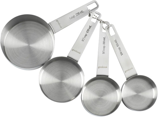 Gourmet Measuring Cup Set, Stainless Steel 4-pc., 1/4, 1/3, 1/2, 1 Cup etched measurements