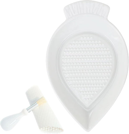 Ceramic Grater Plate for Ginger, Garlic, Onion, Cheese, Lemon, Chocolate, Vegetables and Fruits in Kitchen, White Garlic Grater with Peeler and Brush, Large