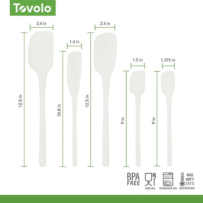 Flex Core 5 Piece Silicone Spatula Set Heat Resistant All Silicone Utensils Include Non Stick Spatula Spoonula Jar Scraper, Dishwasher Safe BPA Free Spatulas for Baking Mixing, White
