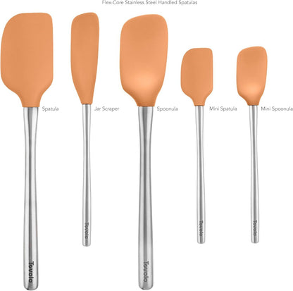 Flex Core 5 Piece Silicone Spatula Set Heat Resistant All Silicone Utensils Include Non Stick Spatula Spoonula Jar Scraper, Dishwasher Safe BPA Free Spatulas for Baking Mixing, White