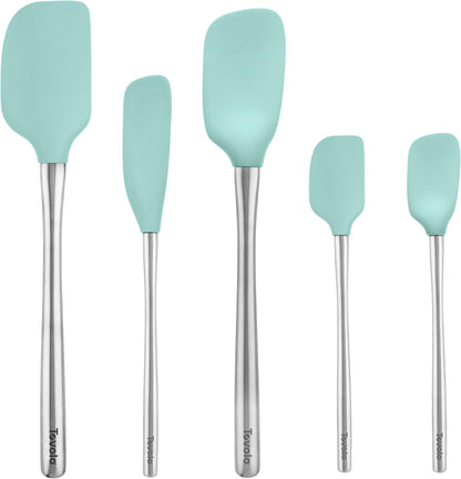 Flex Core 5 Piece Silicone Spatula Set Heat Resistant All Silicone Utensils Include Non Stick Spatula Spoonula Jar Scraper, Dishwasher Safe BPA Free Spatulas for Baking Mixing, White