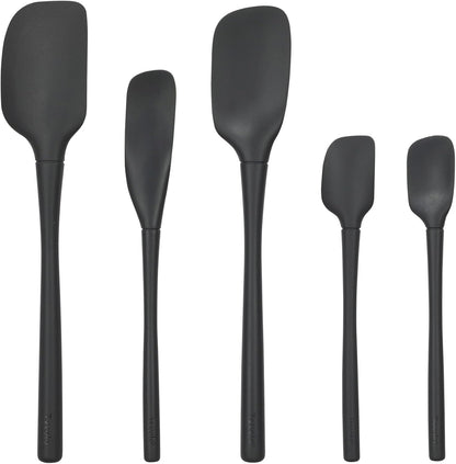 Flex Core 5 Piece Silicone Spatula Set Heat Resistant All Silicone Utensils Include Non Stick Spatula Spoonula Jar Scraper, Dishwasher Safe BPA Free Spatulas for Baking Mixing, White