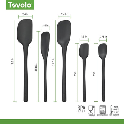Flex Core 5 Piece Silicone Spatula Set Heat Resistant All Silicone Utensils Include Non Stick Spatula Spoonula Jar Scraper, Dishwasher Safe BPA Free Spatulas for Baking Mixing, White