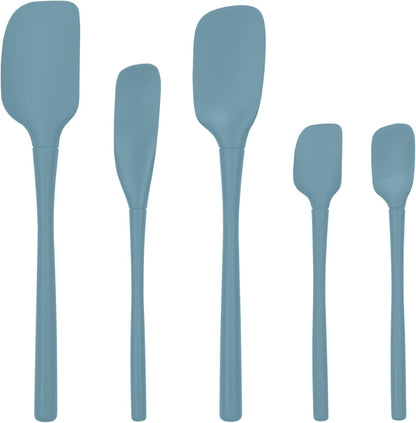 Flex Core 5 Piece Silicone Spatula Set Heat Resistant All Silicone Utensils Include Non Stick Spatula Spoonula Jar Scraper, Dishwasher Safe BPA Free Spatulas for Baking Mixing, White